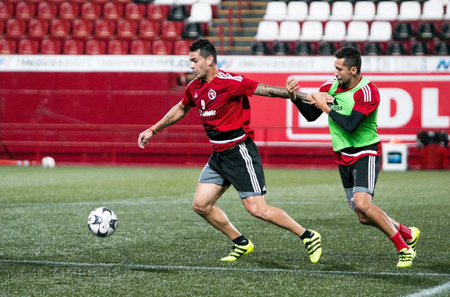 Milton Caraglio and Yasser Corona training in Tijuana on Wednesday. Photo via Club Tijuana